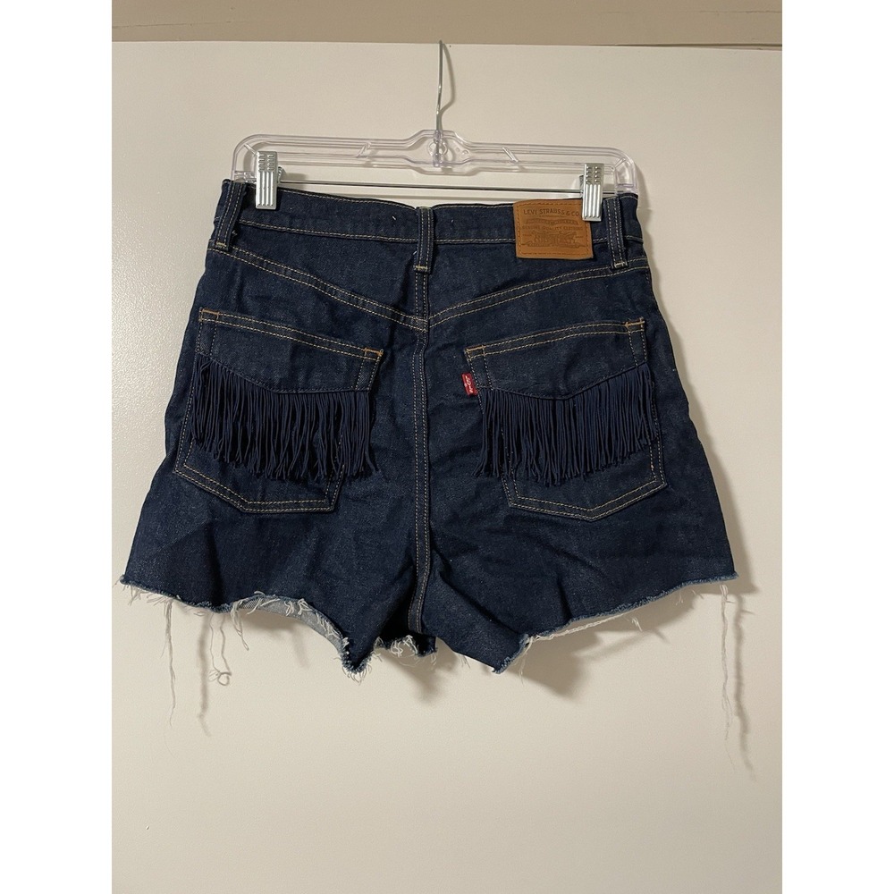 LEVI'S RIBCAGE CUTOFF JEAN SHORTS HIGH RISE WOMEN'S Size 30 FRINGE POCKETS